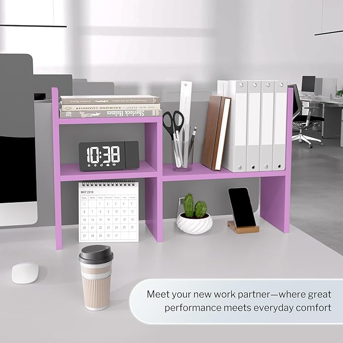 Jerry & Maggie Desktop Organizer Office Storage Rack Adjustable Wood Display Shelf Birthday Gifts Toy Home Decor Free Style Rotation Display True Natural Stand Shelf (Violet/2 Pack)