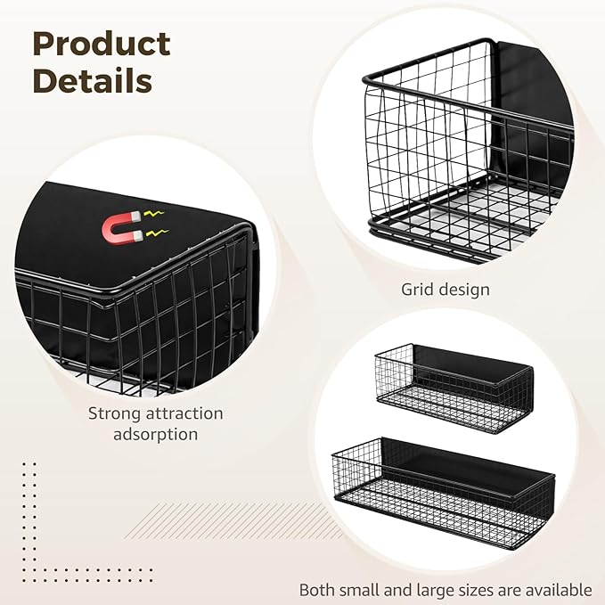 Strong Magnetic Shelf for Refrigerator - 2 Pcs Heavy Duty Metal Mesh Storage Basket Organizer,No Drill Spice Rack for Refrigerator Whiteboard Home Kitchen Office,2 Size