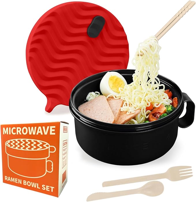 Ramen Cooker,Microwave Ramen Bowl,Noodle Bowl 48 oz,College Dorm Room Essentials for Girls for Boys, Apartment Essentials, Ideal for Home, Office, Dorm, or Gift,BPA-Free. (red)