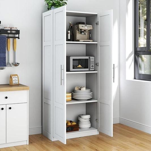 KEIKI 70.87" Tall Kitchen Pantry Storage Cabinet with 2 Door and Shelves, Freestanding Wood Hutch Food Pantries Cupboard for Coffee Bar, Dining Room, Living Room, White