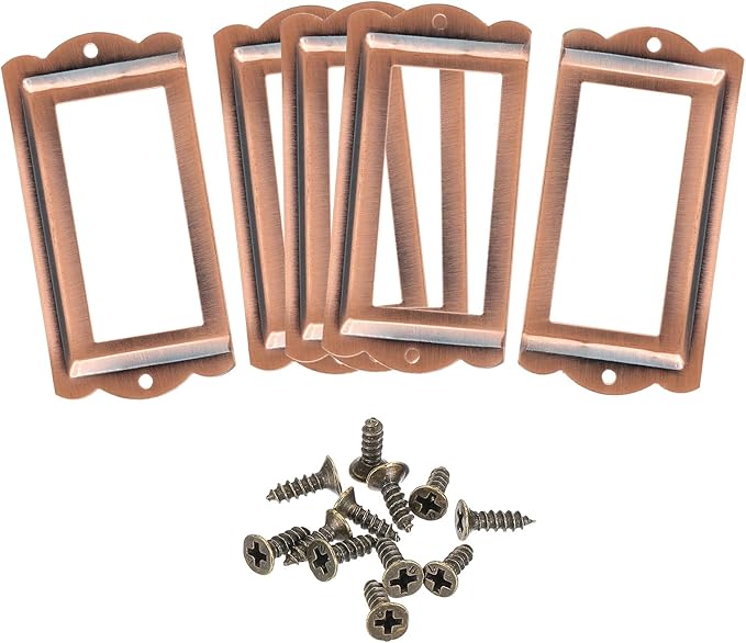 uxcell Metal Label Holders, 85x40mm 5pcs File Name Card Tag Label Holder Frame for Office Library Drawer Cabinet Shelves, Bright Copper