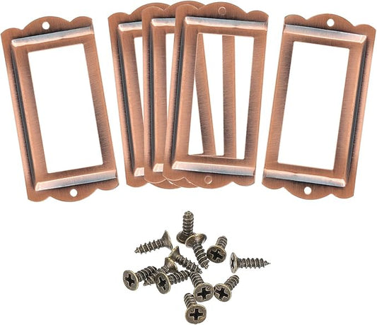 uxcell Metal Label Holders, 85x40mm 5pcs File Name Card Tag Label Holder Frame for Office Library Drawer Cabinet Shelves, Bright Copper