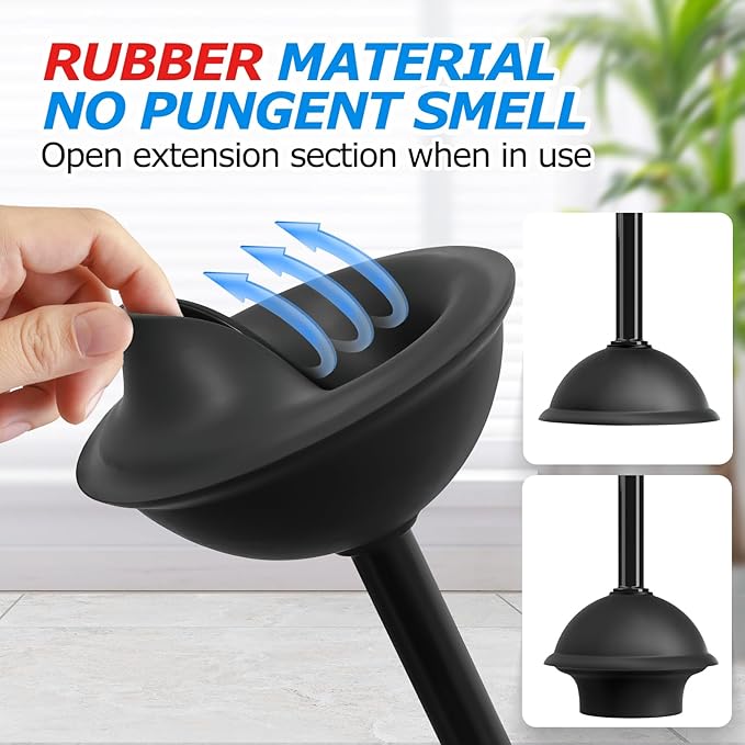 2 in 1 Toilet Plunger and Brush Set, Toilet Bowl Cleaning Combo, Groove Gap Brush, Black