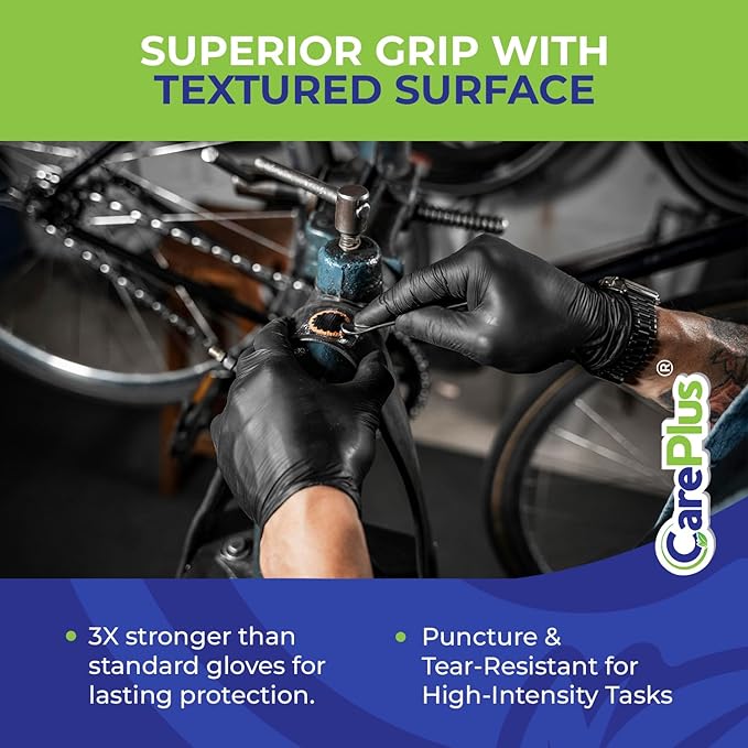 CARE PLUS Nitrile Gloves for Medical Use - Powder & Latex-Free - Black/Blue - S, M, L, XL - 100, 200, 1000