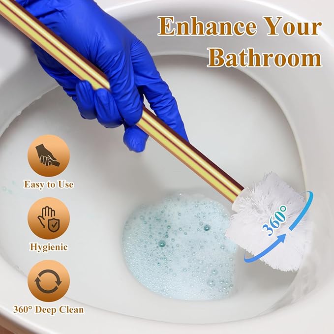 Gold Toilet Brush Replacement Brushes Only, Bring 3 ø 7.5 Cm White Toilet Brush Replacement Head Screw On, Toilet Cleaner Brush, Gold Bathroom Accessories for Bathroom Toilet Bathtub Clean (47cm)