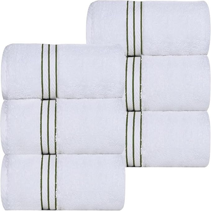 Superior Hotel Turkish Cotton 6 Piece Hand Towel Set, Ultra Plush Spa Quality Heavyweight Essentials for Vanity, Thick Absorbent and Soft, Dobby Border, Includes 6 Hand Towels, Forest Green