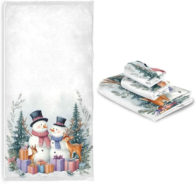 Christmas Winter Towels Set of 3 Blue Cyan Glitter Snowflakes Bathroom Towel Soft Absorbent Bath Hand Towels Washcloth Guest Towel Sets Xmas Holiday Decor