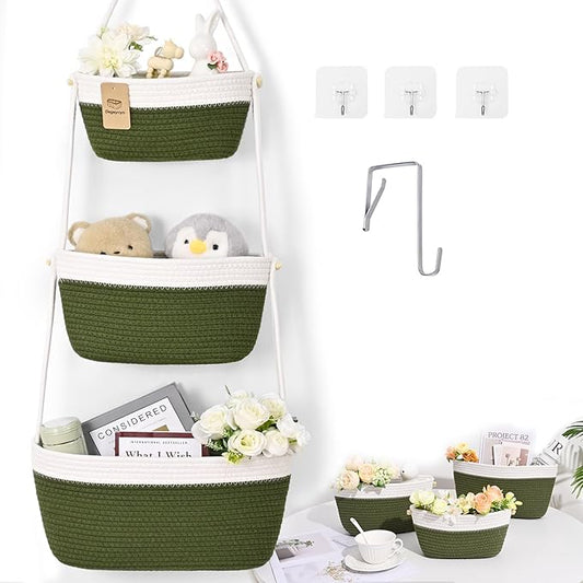 Hanging Storage Baskets, Over the Door Basket, Cotton Wall Baskets Storage, Hanging Door Basket with 4 Hooks