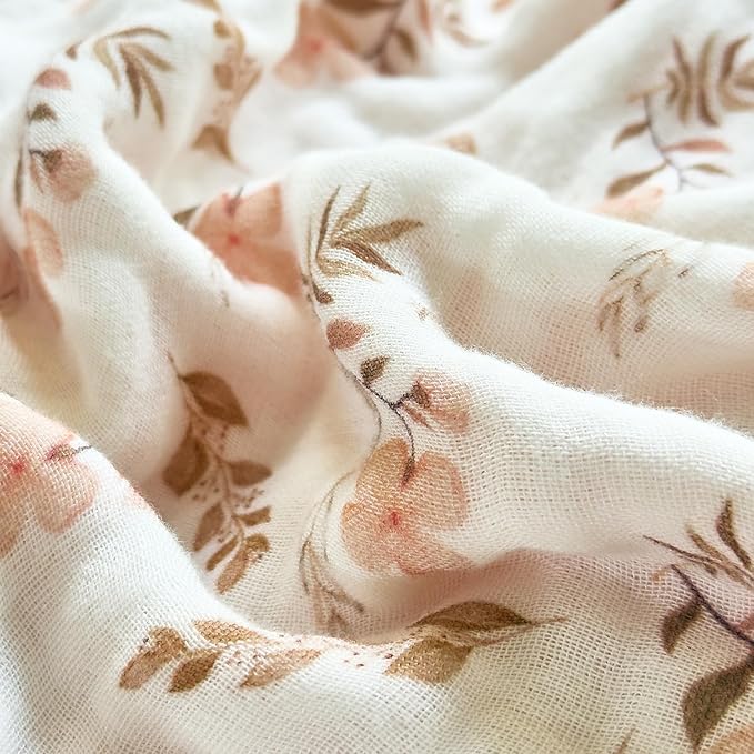 SANACYNA Muslin Blankets 100% Cotton 6-Layer Gauze Floral Cooling Blanket Lightweight Soft and Breathable Swaddle Blanket for Sofa Bed Coverlet Both Sides (Floral, Baby 30"x40")