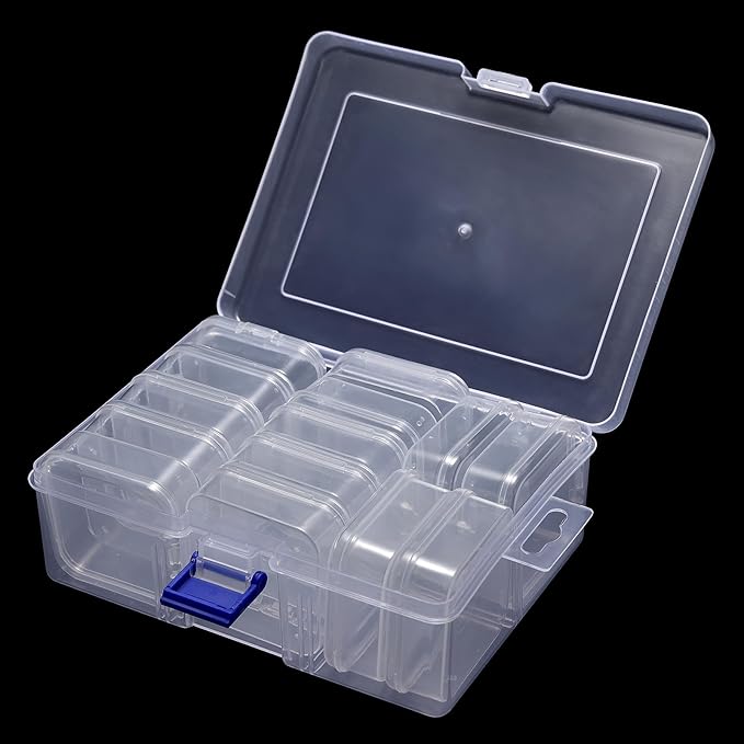 Bead Storage Box Clear Plastic Organizer Containers with Hinged Lids for Bracelet Making Nail Art Seed Beads Stack Craft Case Travel-Friendly Design (14pcs)