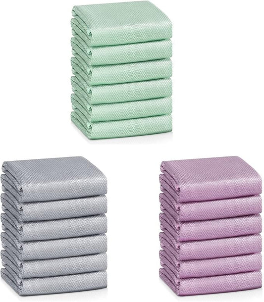 Microfiber Glass Cleaning Cloths | Streak Free Windows Mirrors & Cars Windshields cleaning towel | Glass Polishing cleaning cloth | All-purpose Dust Dirt Cleaning Rags | Lint Free Pack of 18（Mix）