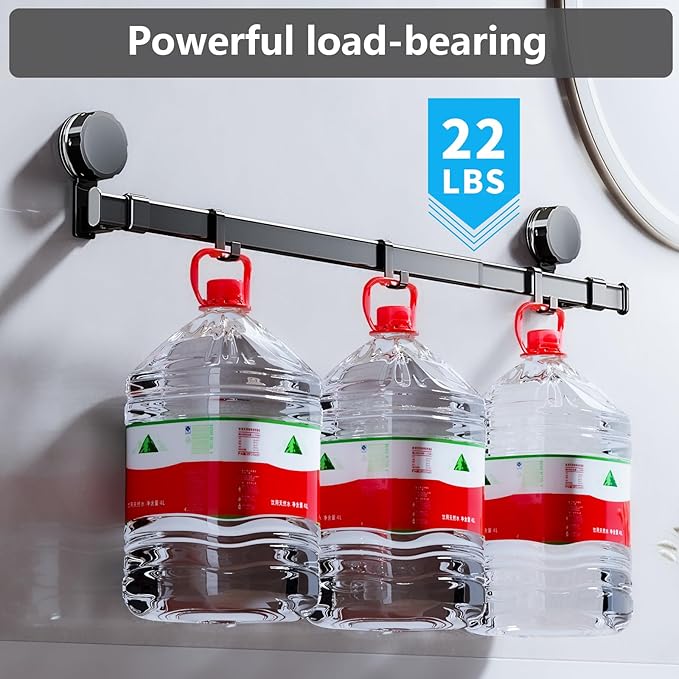 MIKEE Towel Rack for Bathroom,25.2inch - 43.3inch Suction Cup Towel Bar, Adjustable Towel Racks for Bathroom Wall Mounted with 180° Rotation, Heavy Duty Towel Holder, Bathroom Accessories
