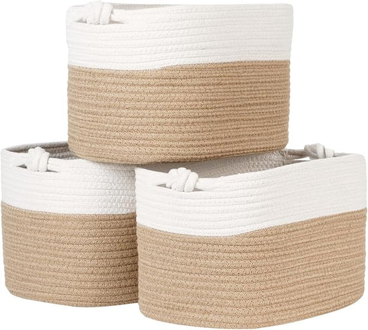 Woven Storage Baskets, Set of 3 Rope Baskets for Storage Clothes, Towels, Versatile Boho Storage Bins (Jute, 13"x9.8"x8.5")