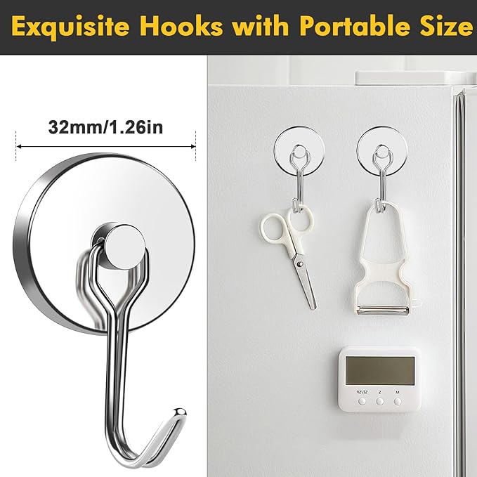 MIKEDE Strong Magnetic Hooks, 120LB Swivel Hooks Cruise, Neodymium Magnet Heavy Duty for Hanging, Grill, Cruise Cabins, Refrigerator, Kitchen, Locker - Pack of 12
