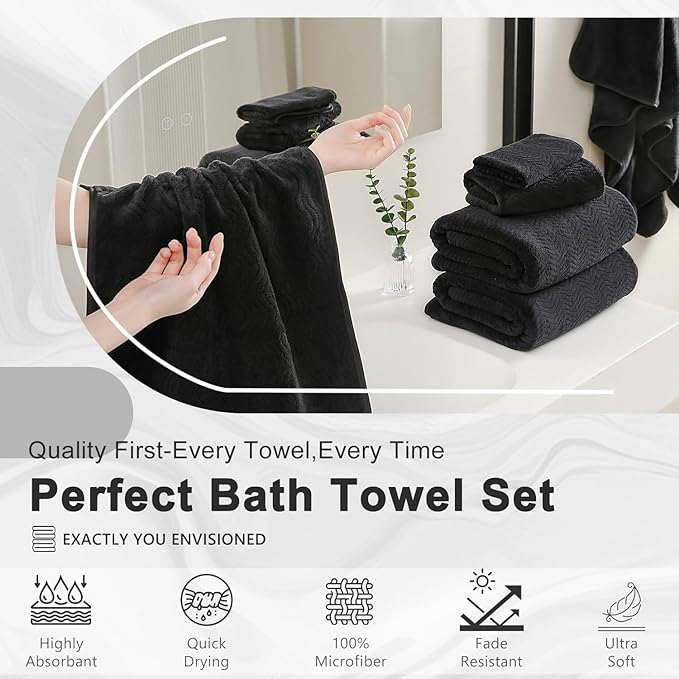 4 Piece Extra Large Bath Towel 35"x70" Oversized Bath Sheet Black Bath Towel Set for Bathroom Ultra Soft Cozy Highly Absorbent Quick Dry Bathroom Towel for Spa Gym Hotel,Shower Towel for Daily Use