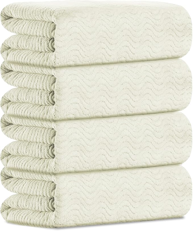 Bathroom Towels Set Of 4, 35x70 Inches Oversized Bath Towels Extra Large Microfiber Shower Towels Textured Ultra Soft Absorbent Quick Dry Towel Bath Sheets Towels For Adults Bathroom Hotel Spa Beige