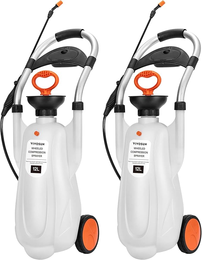 3.2 Gallon Lawn and Garden Wheeled Pump Compression Sprayer with Pressure Relief Valve, Labor-Saving Wheel Design (Pack of 2)