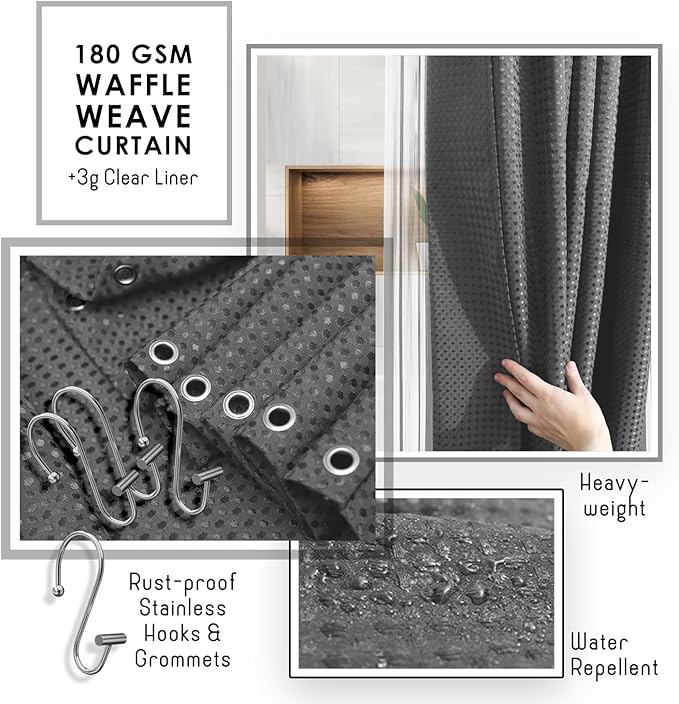 Clara Clark Bathroom Accessories Set - Bathroom Set, Bathroom Sets with Shower Curtain and Rugs, Shower Curtain Set with Bathroom Trash Can - Grey - 22PC