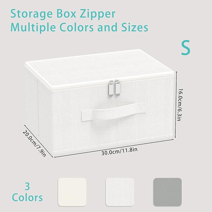 Storage Bins with Lid, Cube Organizer Basket, Closet Boxes with Carrying Handles and Sturdy PP Support Plate, 2 Pack, White, 11.8 x 7.9 x 6.3 In, XSNY16WS-2