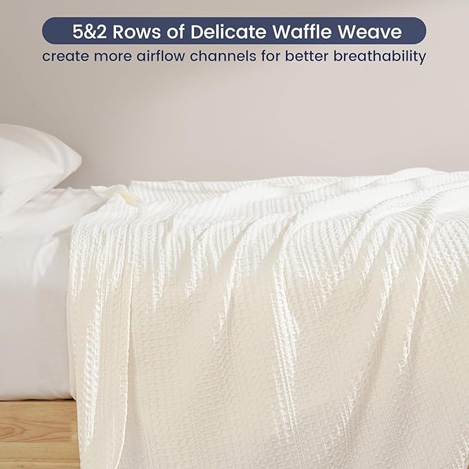 PHF Lightweight Waffle Weave Throw Blanket 50"x 60", Soft Woven Summer Blanket for Hot Sleepers - Aesthetic Home Decor for Couch Bed Sofa, Pet Friendly, Cream