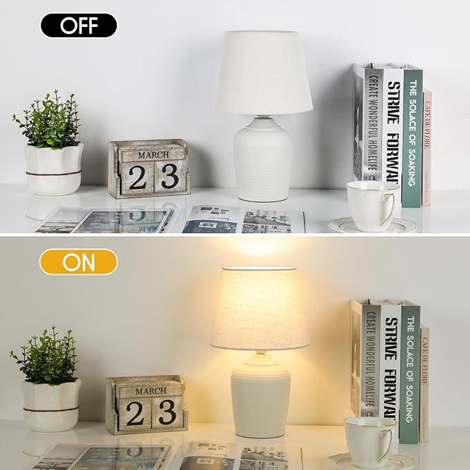 Small Table Lamps Set of 2 - Modern Bedside Nightstand Lamps with Textured Base