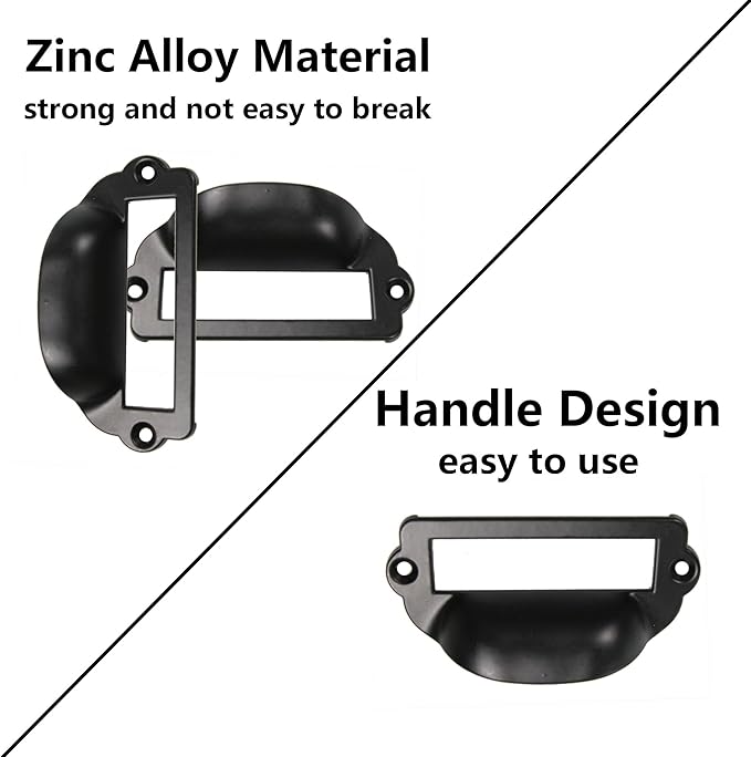 8PCS Label Tag Frames Pull, Black Card Holder Drawer Handle, Zinc Alloy Catalog Drawer Pulls for Office, Furniture, Cupboard, Box, Case, Hardware (81x40mm)