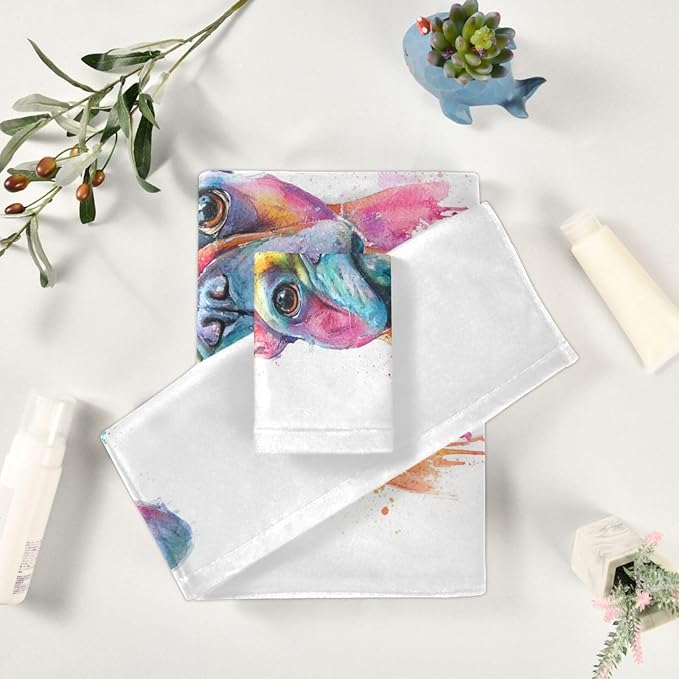 French Bulldog Puppy Towels Set of 3 Watercolor Dog Colorful Art Bathroom Towel Soft Absorbent Bath Hand Towels Washcloth Guest Towel Sets Bathroom Decorations