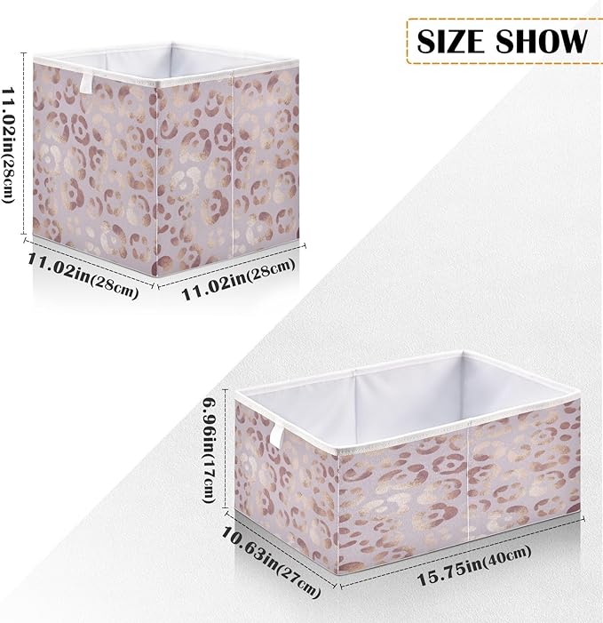 Bolaz Leopard Print Cheetah Rose Gold Closet Organizers Storage Cubes Storage Bins Shelf Baskets Containers for Home Kids Room Toys Office,Rectangle