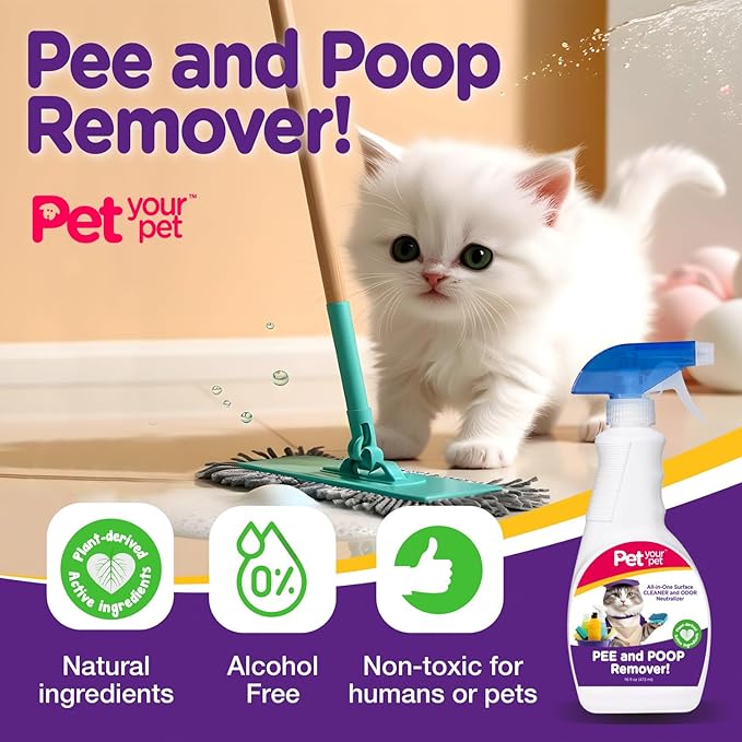 Cat Pee and Poop Remover 32 fl Oz – All-in-One Pet Stain and Odor Remover with Plant-Derived Ingredients – Stain and Odor Removers for Upholstery, Carpets & Hard Floors