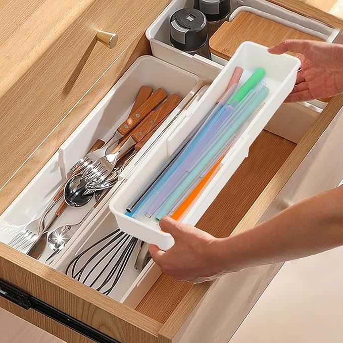 Expandable Straw Organizer Drawer for Cabinet,Reusable Extra Long Straw Drawer Organizer Fits for 60oz Stanley Long Straw