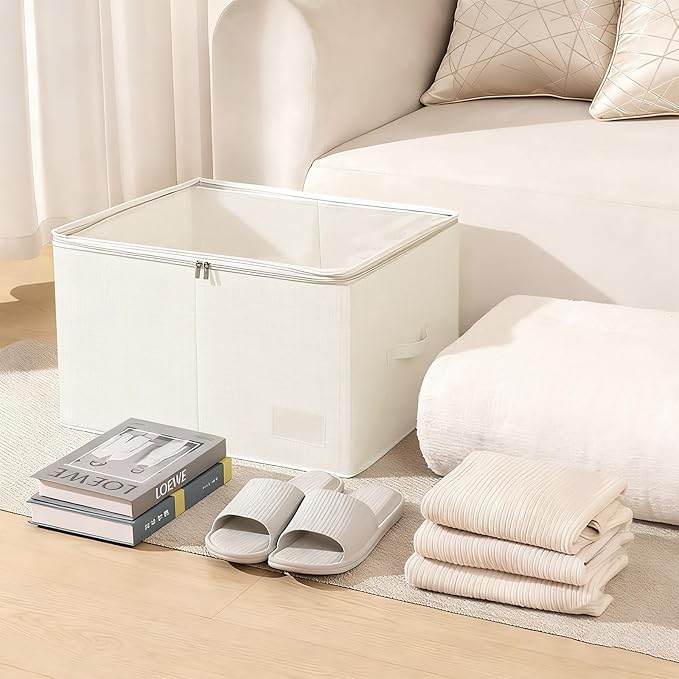 Large Fabric Storage Bins with Lid,Foldable Storage Boxes with Zipper&Clear Window,Closet Organizers and Storage Basket for Clothes Blanket Sheets,2-Pack