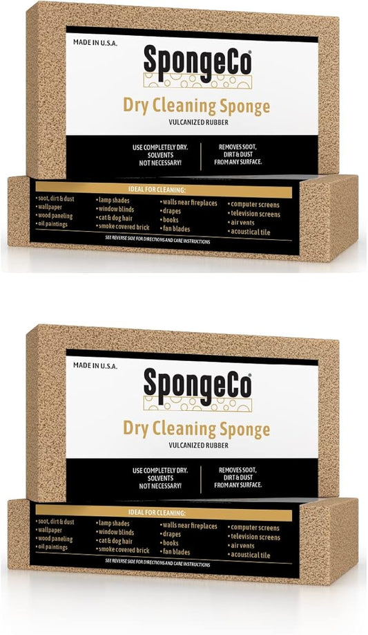 Dry Cleaning Soot Eraser Sponge - Pet Hair, Smoke, Soot, Dust and Dirt Remover - 3x6x1.5 (2 Pack) All Natural Latex Rubber, Made in The USA