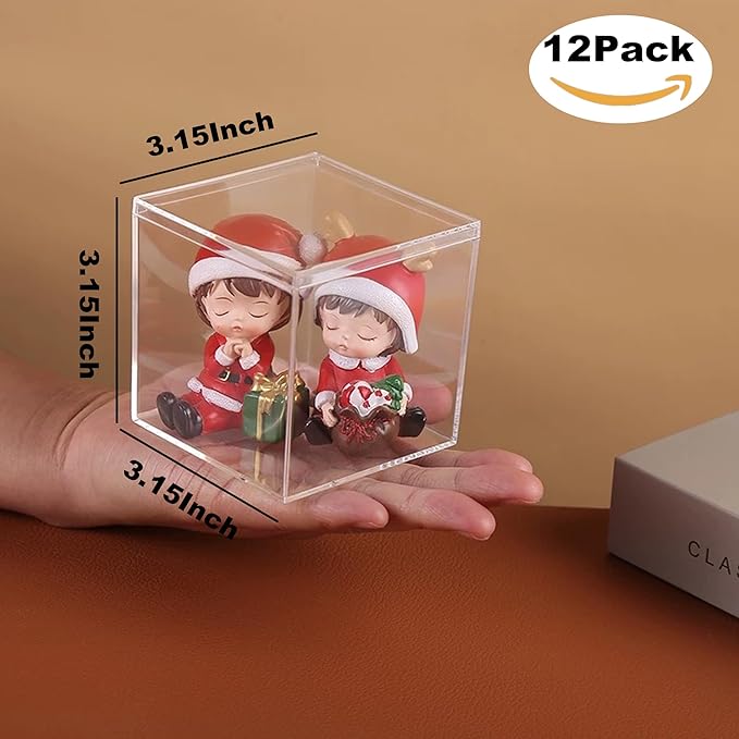 KissYou Acrylic Box Clear Storage Box with Lid, Plastic Square Cube for Display Birthday Easter Party Decoration Box
