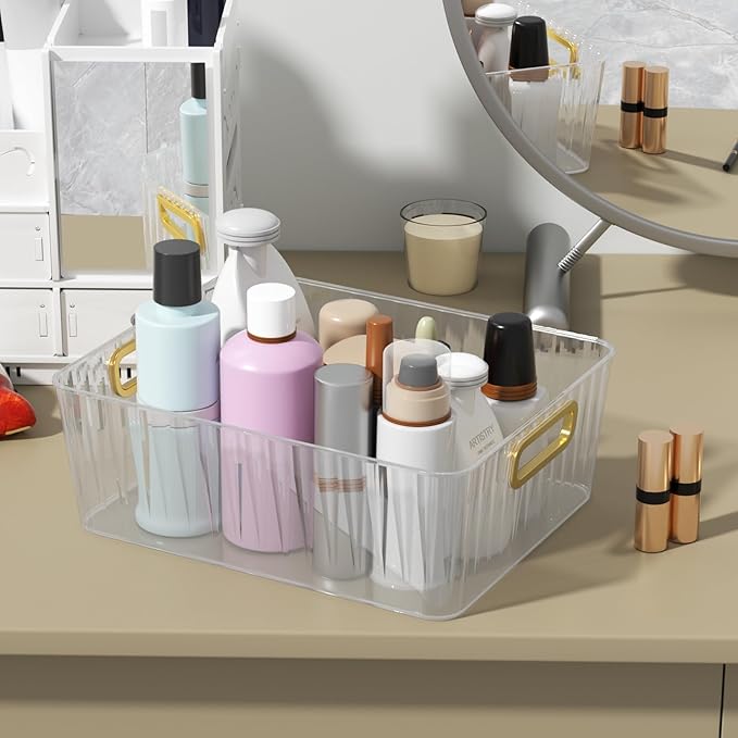 Vababa 4-Pack Clear Plastic Storage Bins, Clear Plastic Pantry Organizer Bins, Multi-use Organizer Bins