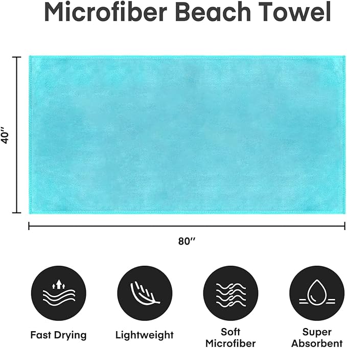 Microfiber Bath Sheet Towels for Adult, 2 Pack, 40" x 80", Oversized Bathroom Towel with Hanging Loop, Soft Super Absorbent, Fast Drying, Perfect for Sauna, Sport, Fitness, Yoga, Aquamarine