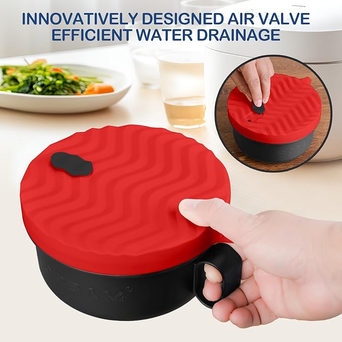 Ramen Cooker,Microwave Ramen Bowl,Noodle Bowl 48 oz,College Dorm Room Essentials for Girls for Boys, Apartment Essentials, Ideal for Home, Office, Dorm, or Gift,BPA-Free. (red)