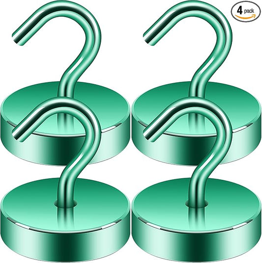 Neosmuk Magnetic Hooks, Cruise Ship Essentials, 8lb+ Heavy Duty Magnetic Hooks for Cruise Cabins, Refrigerator, Grill, Hanging, and Travel | Extra Strong Must-Haves Magnet Hook,Green，4 Pack