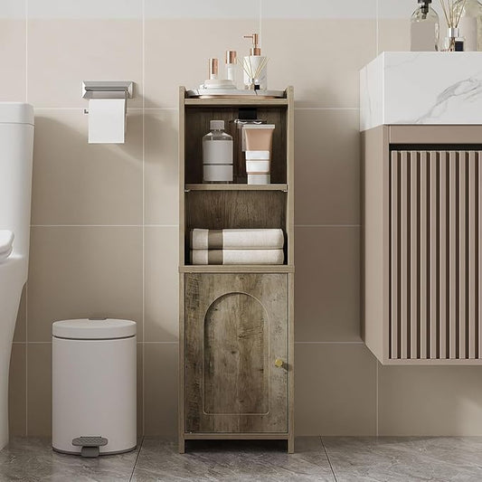 Bathroom Storage Cabinet, Corner Floor Cabinet with Doors and Adjustable Shelf, Narrow Toilet Paper Cabinets, Bathroom Organizer for Small Spaces, Rustic Greige BC39705X