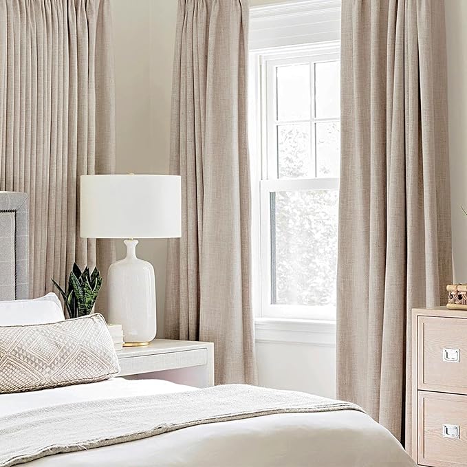 MIULEE Linen Textured Curtains for Bedroom Solid 100% Blackout Thermal Insulated Natural Beige Grommet Room Darkening Curtains & Drapes Luxury Decor for Living Room Nursery 52 x 64 Inch (2 Panels)