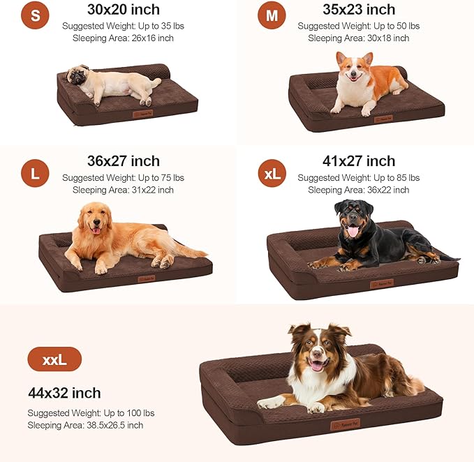 Orthopedic Dog Beds Large Sized Dog, 41x27x6 Inches Memory Foam Pet Bed for Large Dogs, Washable Removable Cover, Nonskid Bottom, Waterproof, Brown Grey