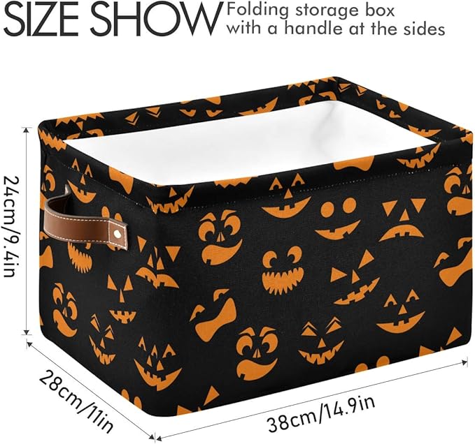 Halloween Basket Cute Halloween Baskets with Handles Collapsible Organizer Box Shelf Storage Baskets for Holiday Home Decor 2PCS