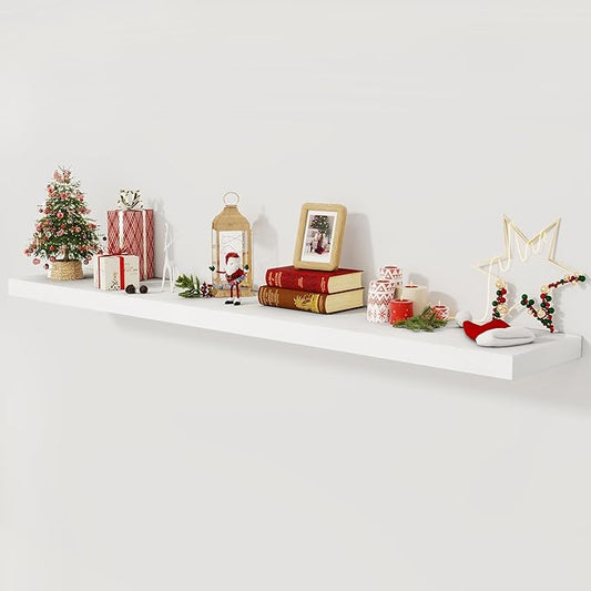 Fun Memories 72 Inch Floating Shelf, 12 Inch Deep Wall Shelf for Fireplace Mantel, Deep Storage Shelves for Home & Office, Wall Shelves with Invisible Bracket, White, Set of 1