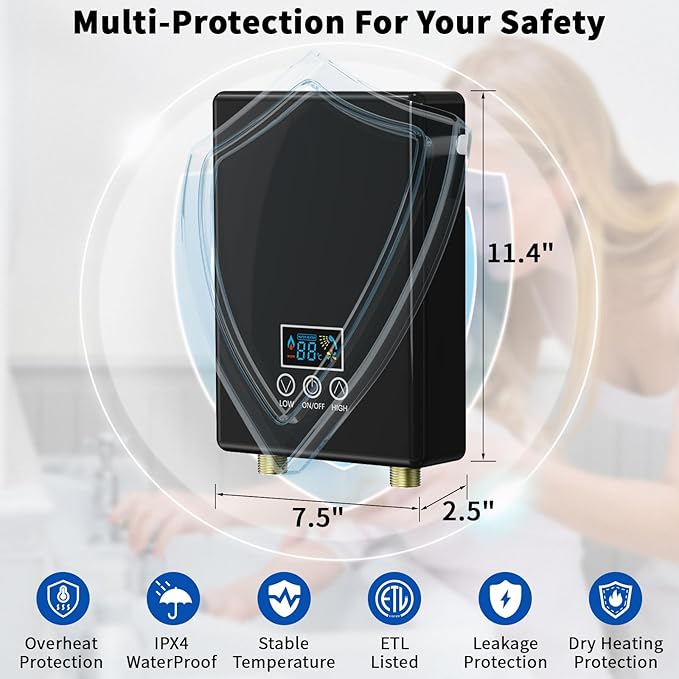 Tankless Electric Water Heater,110V 5500W Under Sink Instant Water Heater with Digital Display Touch Screen&Remote Control On-Demand for Point Of Use for Kitchen,Laundry,RVs