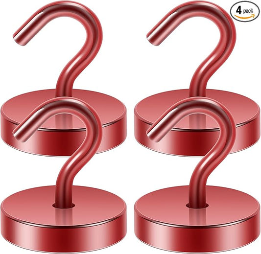 Neosmuk Magnetic Hooks, Cruise Ship Essentials, 120lb+ Heavy Duty Magnetic Hooks for Cruise Cabins, Refrigerator, Grill, Hanging, and Travel | Extra Strong Must-Haves Magnet Hook,Red