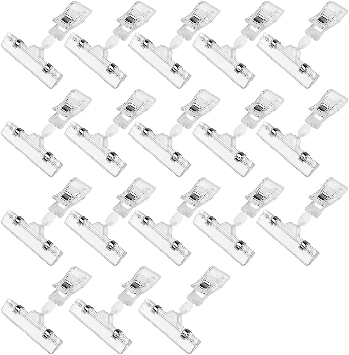 Clear Sign Clips Merchandise Display 18 Pack Plastic Label Pop Clips on Sign Holder Shelf Double Sided Swivel Price Tag Clips on Clothing Rack Signs Rotatable Menu Clips for Sale Retail Display