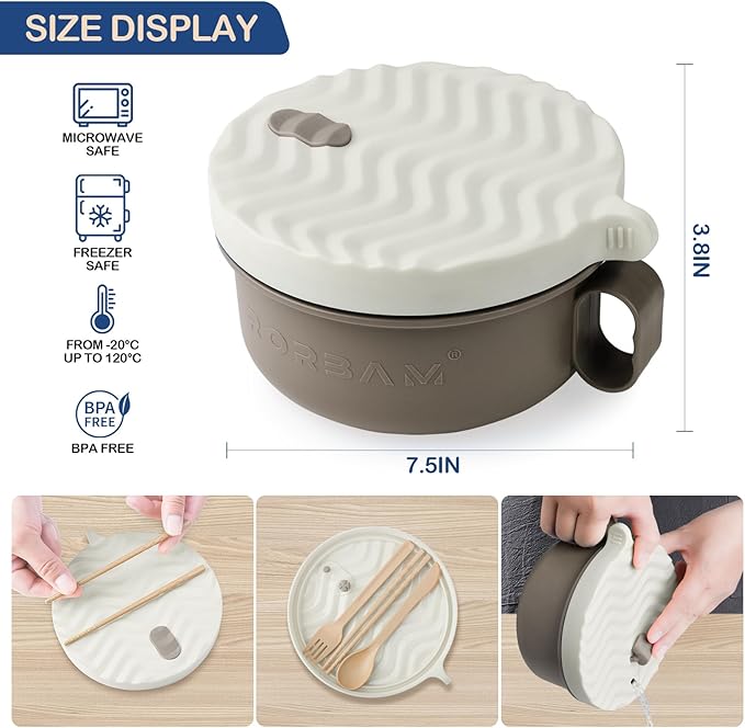 Ramen Cooker,Microwave Ramen Bowl,Ramen Noodle Bowl 48 oz, College Dorm Room Essentials for Girls for Boys, Apartment Essentials, BPA-Free. (beige)