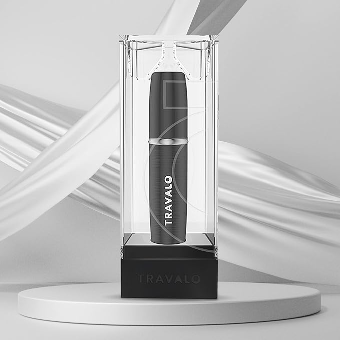 LUX Perfume Atomizer - Leak-Proof and TSA Approved for Air Travel - Reusable Airtight Easy Fill Mini Pump Sprayer - Lightweight Portable - Brushed Polished Metal Alloy Outer Shell - Black