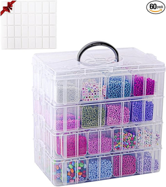 VTG Bead Organizer Box, 112 Pcs Small Organizers, 3-Tier Bead Storage Containers Portable Organizer and Storage Box Stackable Plastic Cases for Bracelet Making DIY Jewelry Nail Charms