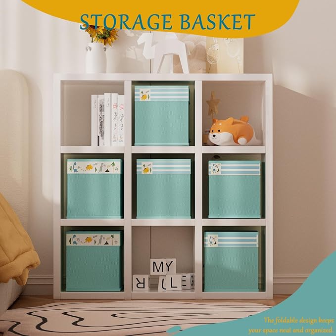 homyfort Cube Storage Organizer Bins, 12x12 Inch Fabric Bins for Cube Storage, Foldable Cloth Baskets Box with Handles for Organizing Clothes, Toys in Pantry, Closet Shelf, Nursery, Kids Room (Green)