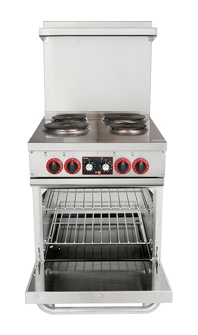 KoolMore KM-CR24-E 24 in. Commercial Range with 4 Burners and 1 Standard Electric Oven in Stainless Steel-208V 3-Phase, CSA Listed